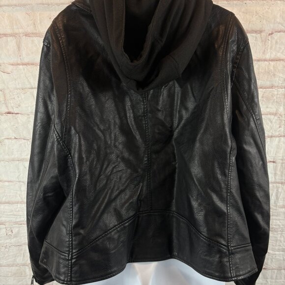 Levi's Women's Plus 2XL Black Faux Leather Hooded Motorcycle Jacket Biker Moto - Picture 8 of 8